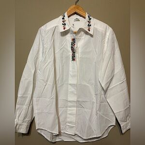 ERIC ALEXANDRE Vintage White Floral Embroidered Button Down Shirt